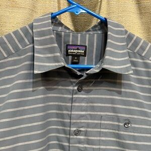 Patagonia Men's Blue Striped Button Down Shirt - Medium